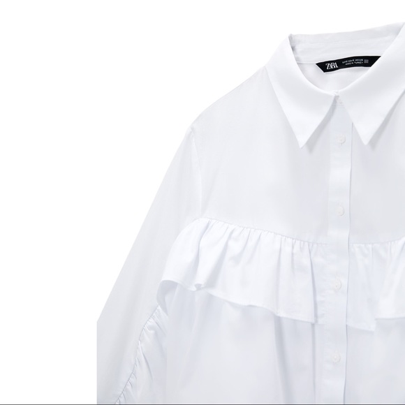 ZARA Frilly Exaggerated Ruffle Sleeve Poplin Button Down Cotton Pirate Blouse - Picture 6 of 13